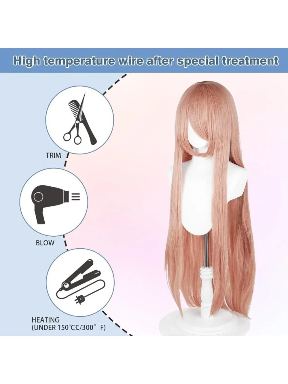Women's Rose Gold 100 Cm Heat Resistant Universal Straight Costume Long Wigs